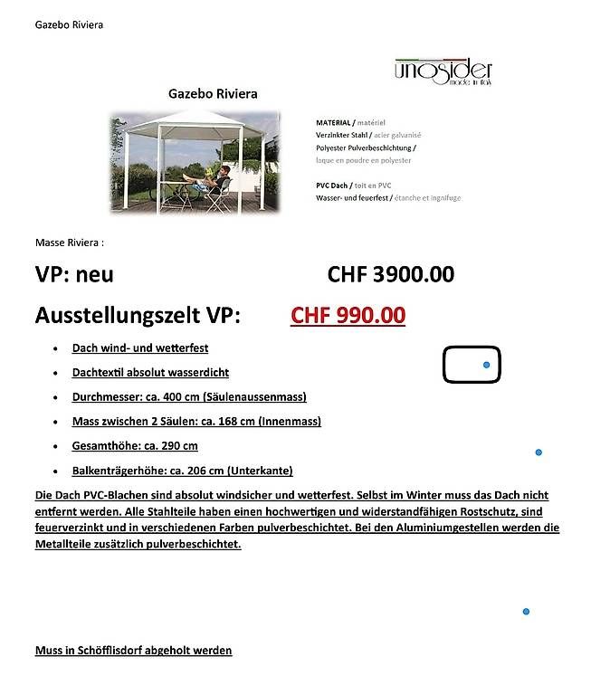 Tende & Padiglioni: Gazebo Unosider  Ausstellungsmodell – Usato da Ehrendingen venduto da Beauty10