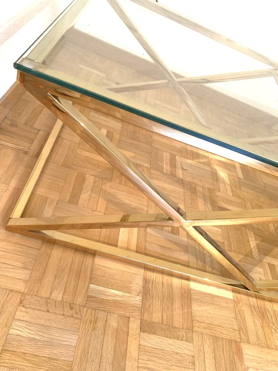 Tavoli: Table basse rectangulaire plateau en verre et doré – Nuovo (secondo la descrizione) da Neuchâtel venduto da dim_dbm8 1