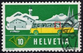 10 Rp. Alpenpost im Winter mit ABART Blinder Passagier