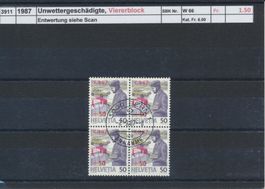 1987 "Unwettergeschädigte", Viererblock, ET - Stempel