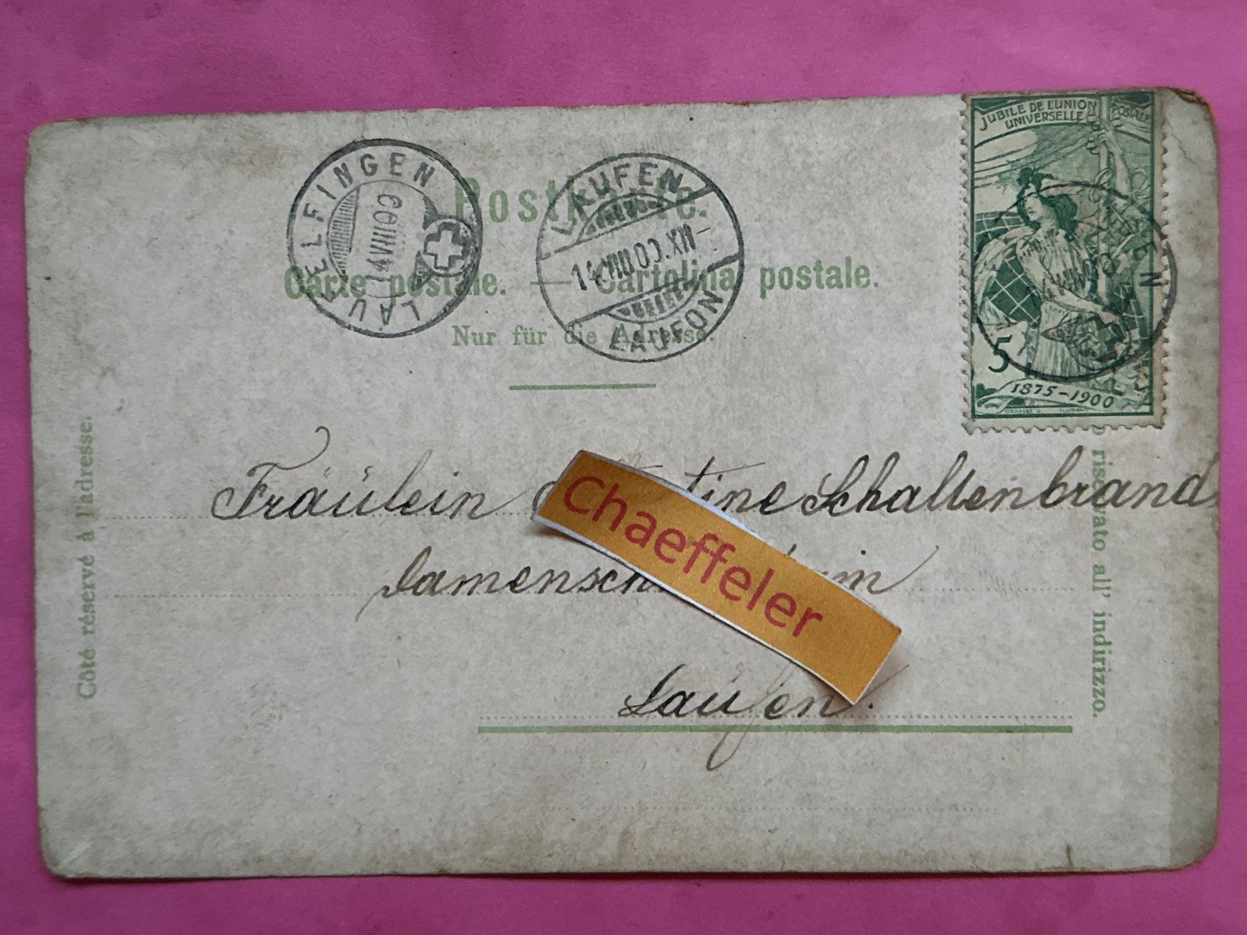 Ansichtskarten: 1900 Gruss aus Läufelfingen. – Gebraucht aus Zürich von Chaeffeler 1