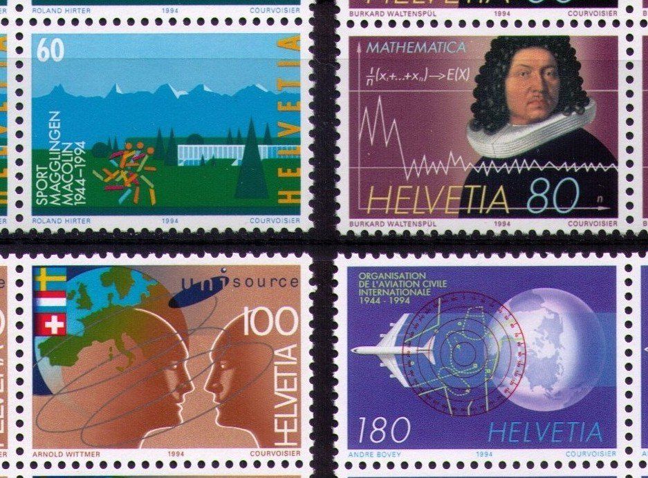 Tutti i francobolli: 1994_856-59_Magglingen_Mathematik_Telecom PTT_Luftfahrt_Vb** – Nuovo (secondo la descrizione) da Marthalen venduto da Ch_quality 1