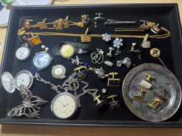 Schmuck-Konvolut: Vintage Taschenuhren, Manschettenknöpfe...
