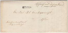 GUNTEN - seltener Balkenstempel auf Faltbrief/BoM nach THUN