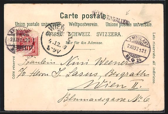 Cartoline postali: Litho St. Gallen, Totalansicht, Kloster, – Usato da Berlin venduto da bartko-reher 1