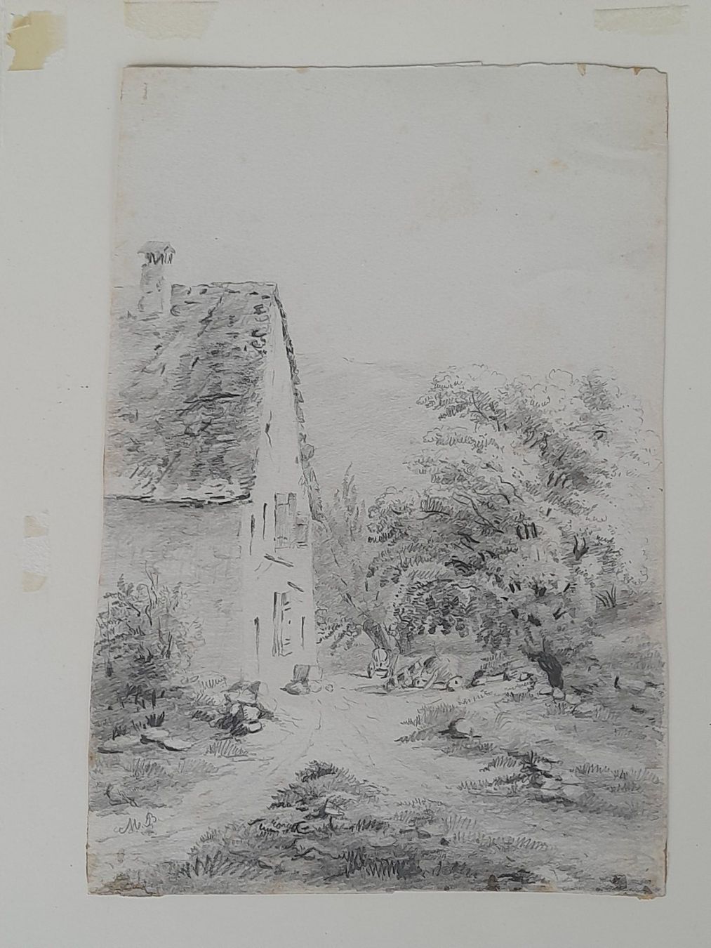 Dipinti: Kohlestift-Zeichnung  Bauernhaus mit Baumgruppe...M.B. – Usato da Thun venduto da JeJoe 6