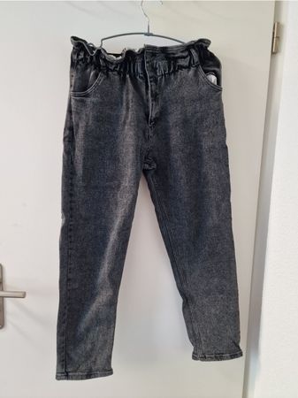 Grey High-rise Jeans, Elastic Waist, S/36