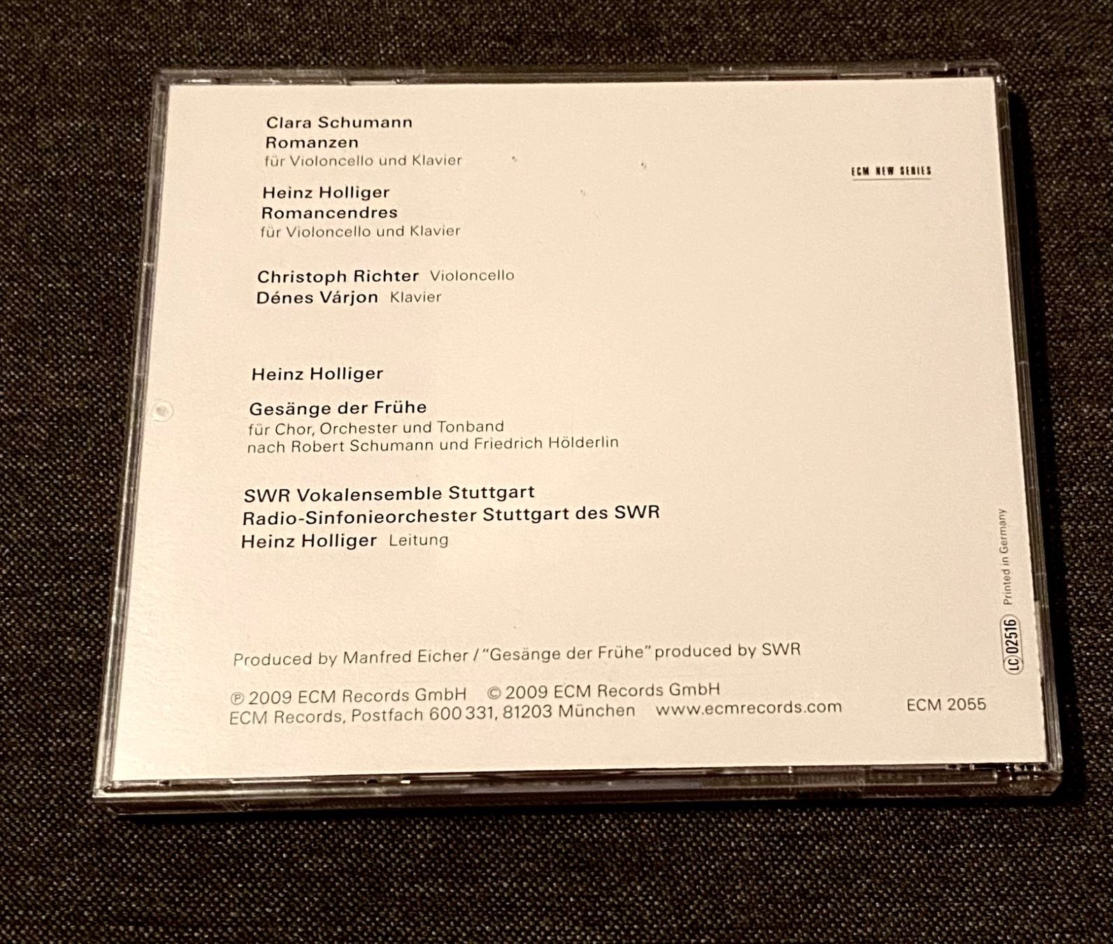 CD: Clara Schumann • Heinz Holliger CD Romancendres – Usato da Luzern venduto da Lycka 1