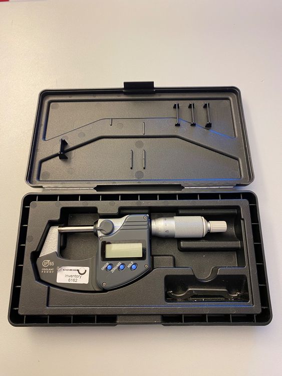 Produktbild von Digitales Mikrometer 0–25,4 Mm – Auflösung 0,001 Mm, Großes Display, Aluminium, Mit CR2032