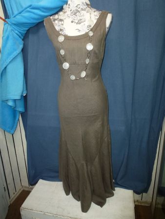 LANGES KLEID TRÄGER BAUMWOLLE LEINEN GR 38 RV HINTEN SCHOKO