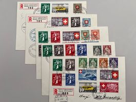 1939 Landi Briefe Europa-Flug 5 Briefe hohe Frankaturen