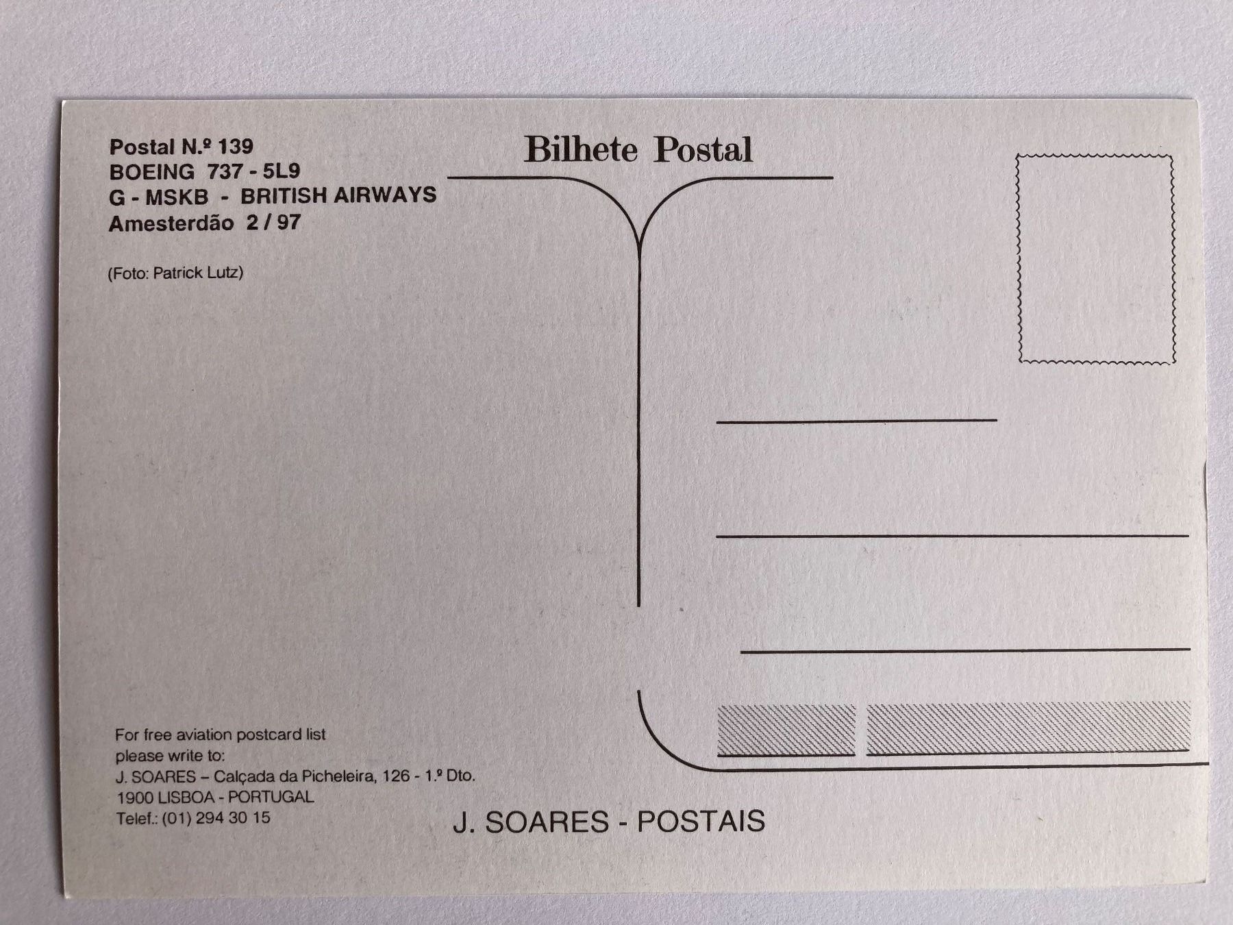 Ansichtskarten: Postcard Boeing 737-5L9 British Airways – Gebraucht aus Lugano von sel_x7bg 1