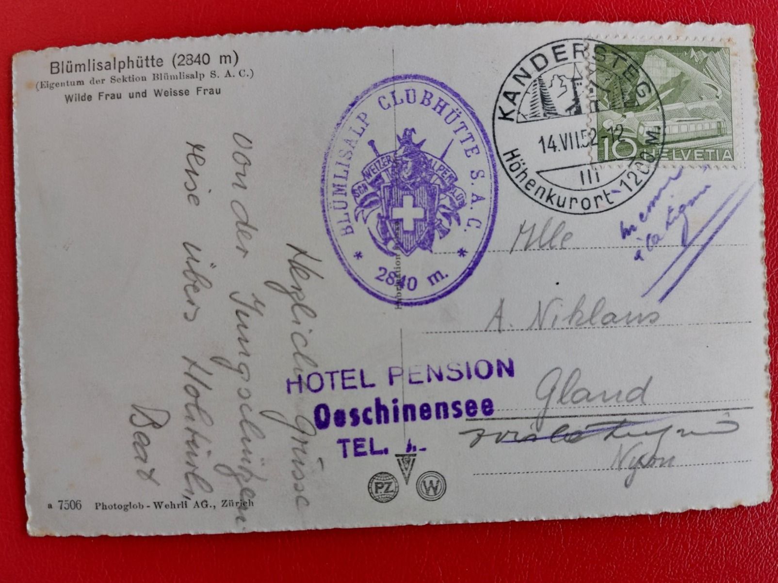 Ansichtskarten: Blümlisalphütte 1952 // Top Vollstempel // – Gebraucht aus St-Légier-Chiésaz von Theo006 1