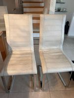 Lot de 6 chaises en métal et cuir blanc porcelaine