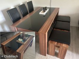 Esstisch mit 3 edlen Stühlen,  Bank + Clubtisch