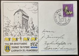 Tag der Briefmarke 1952 auf Originalkarte, SBK 18 Fr.