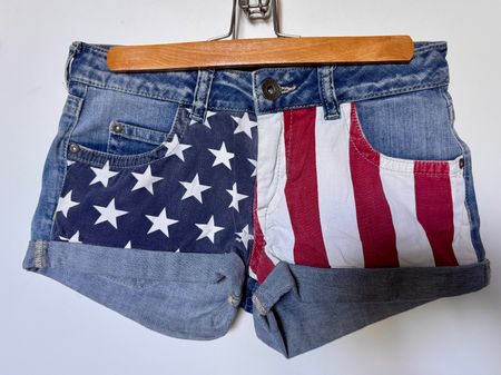 Shorts Hot Pants Review Gr. XS denim blau USA Flagge