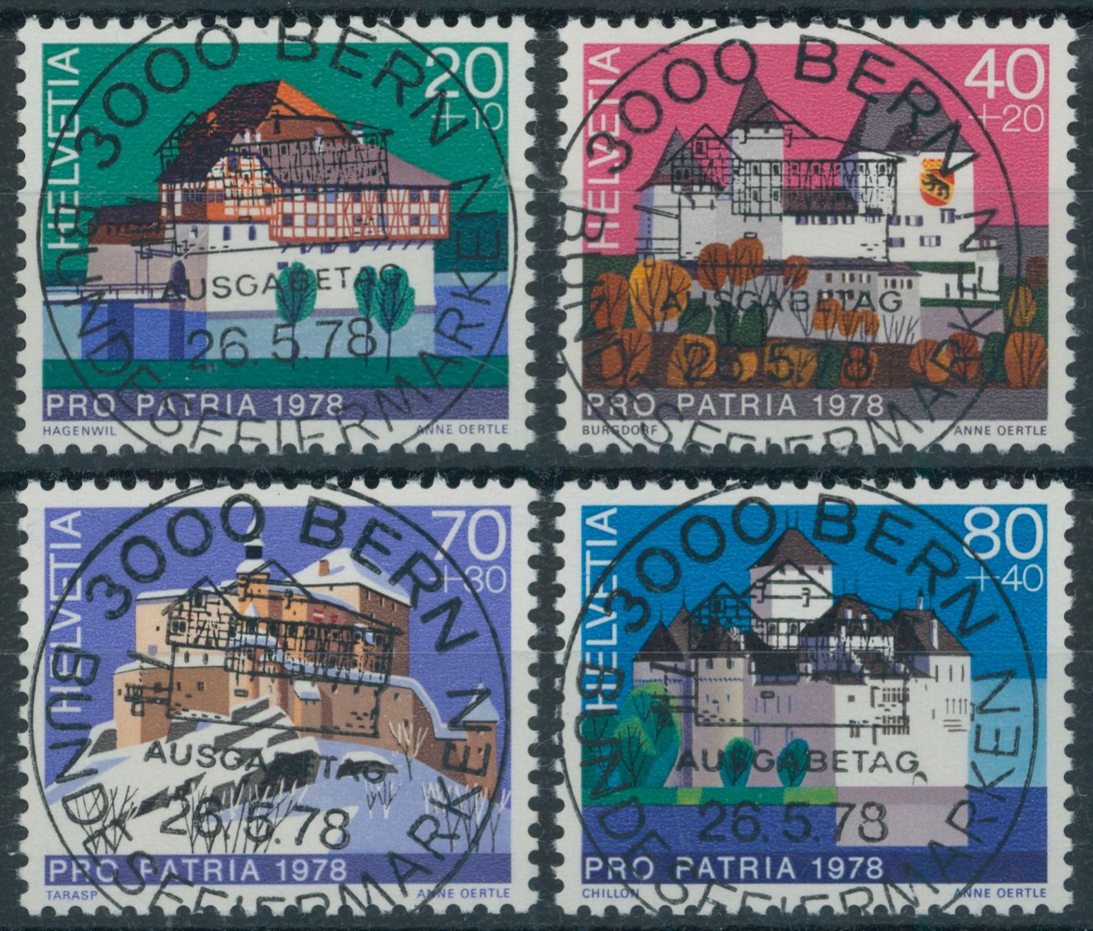 Tutti i francobolli: 1978 - Pro Patria - Ersttag Voll Stempel ET – Usato da Schindellegi venduto da leecollect