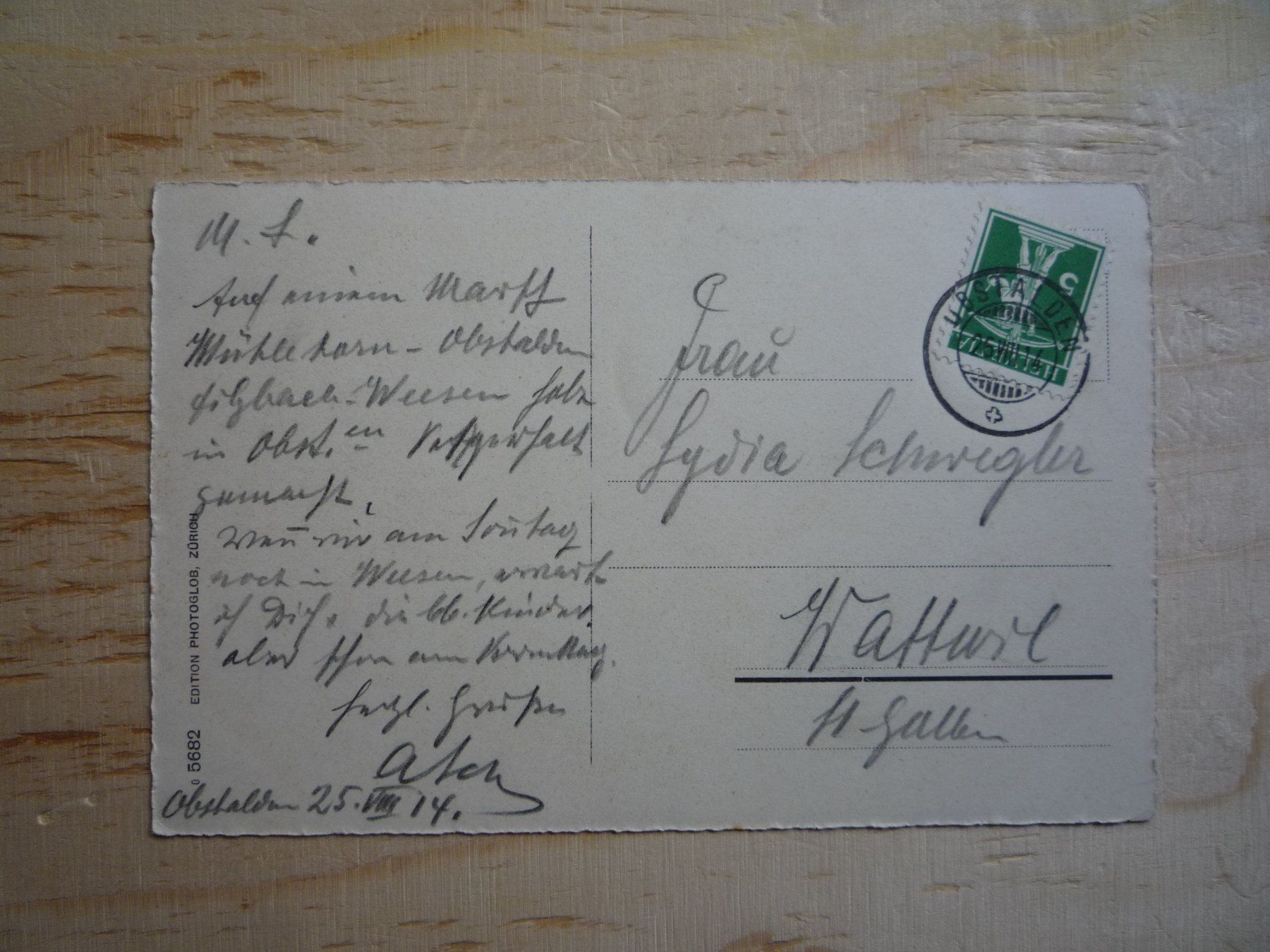 Cartoline postali: Obstalden, 25.VIII.14 – Usato da Rieden SG venduto da Brockehuesli 1