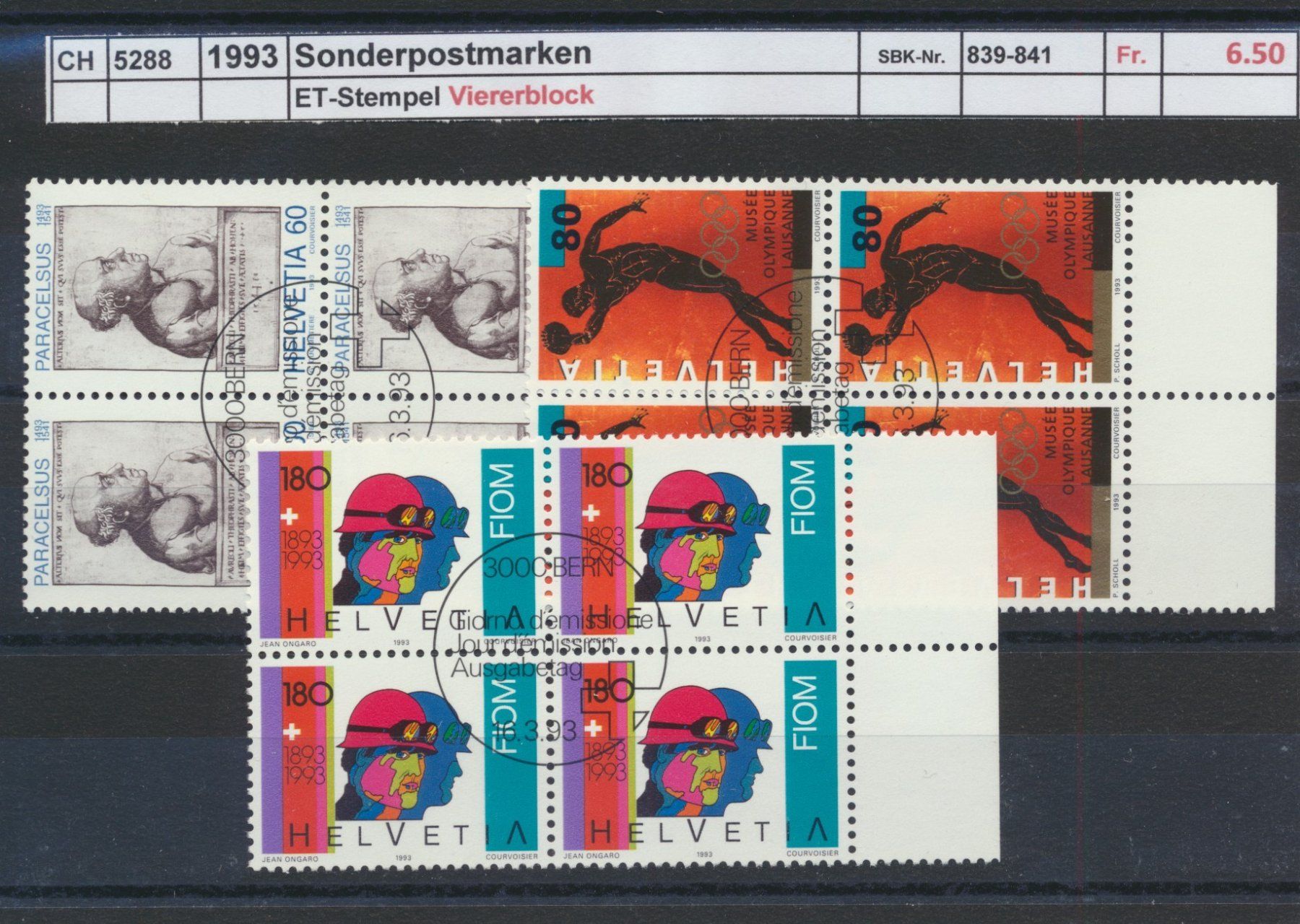 Alle Briefmarken: 1993 "Sonderpostmarken", Viererblock, ET - Stempel – Gebraucht aus Winterthur von Zupogeru