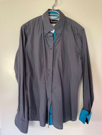 Damenbluse 7 Camicie, Grau mit Türkis, G: S