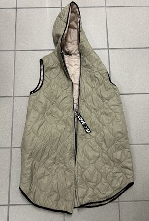 Steppweste/Gilet lang mit Kapuze, beige, Grösse M