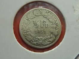 1/2 Fr.  1851  -   vorzüglich  -  in Münzkarton geliefert  -