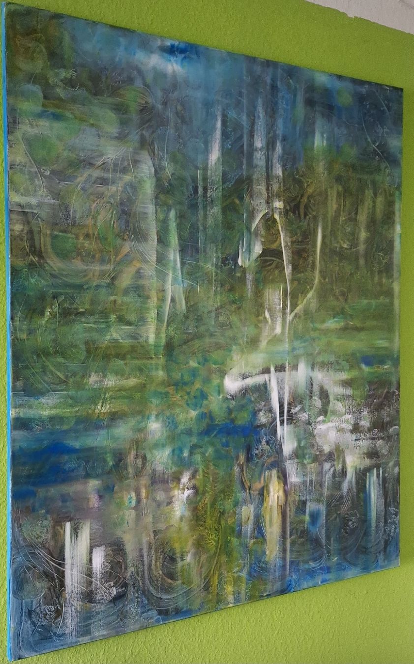 Tableaux: Gemälde "Schwanenlicht" handmade 80×100 – Neuf (Voir description) à Riehen par Steinbock1970 1