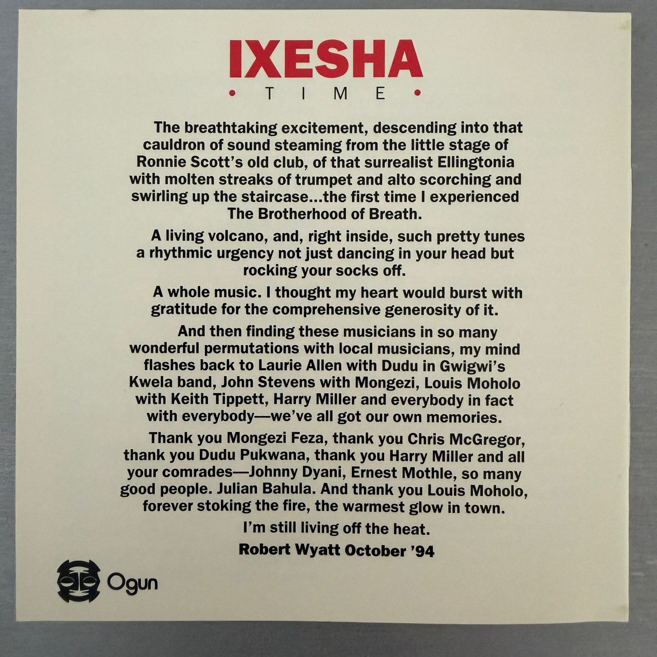 CD: Dedication Orchestra – Ixesha (2CD Ogun) mit Louis Moholo – Usato da Zug venduto da Mirare9 1