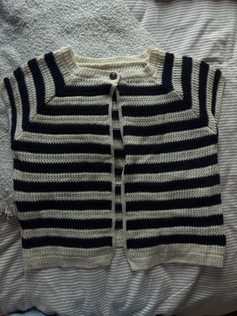 Gestrickte Weste dunkelblau/beige Grösse S