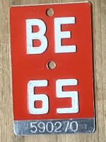 BE 65 - VELONUMMER - FAHRRADSCHILD - PLAQUE DE VELO - BE 65