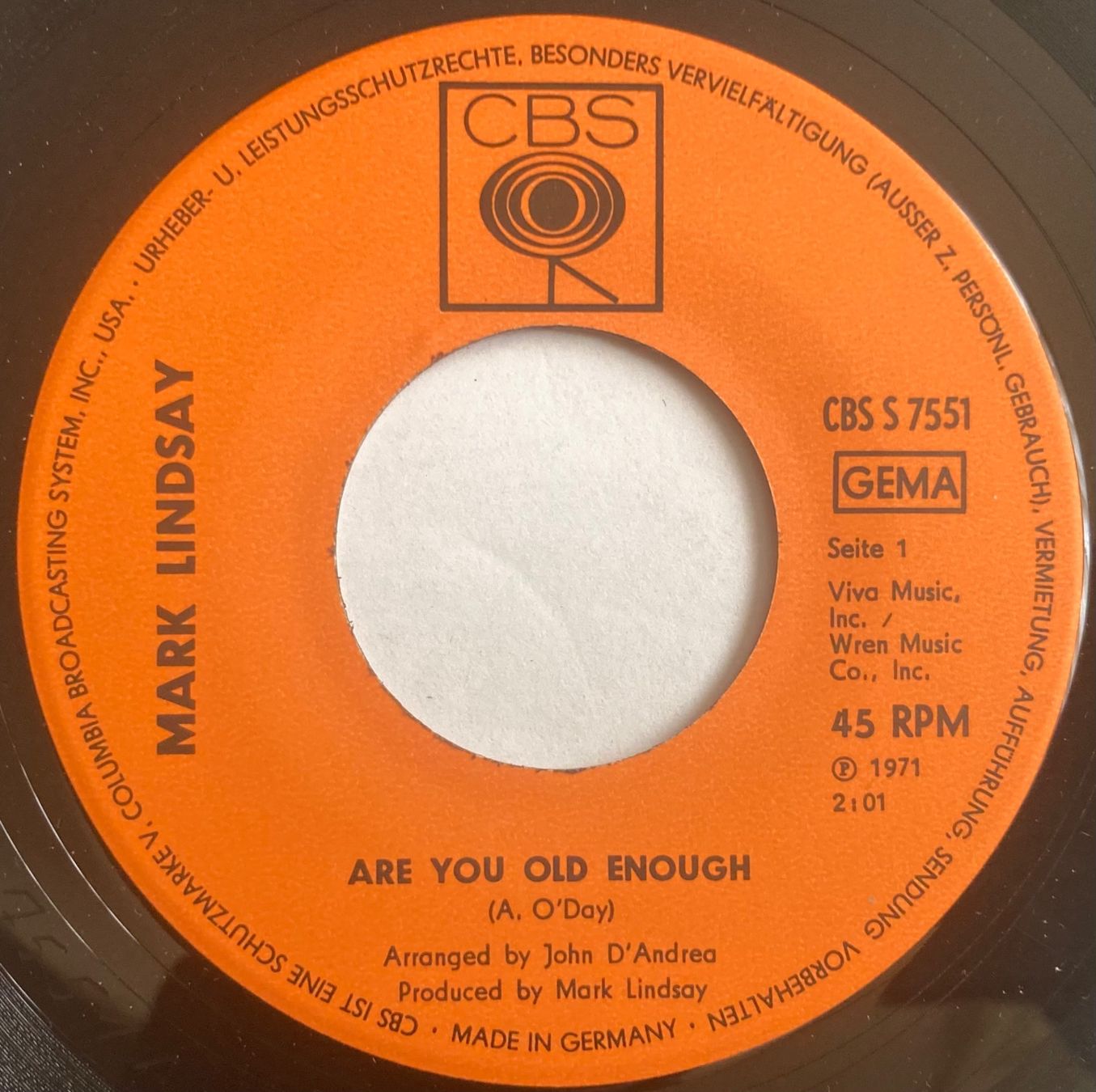 Dischi in vinile: MARK LINDSAY - ARE YOU OLD ENOUGH – Usato da Poliez-Pittet venduto da Newtown-Records 2