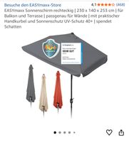2x EASYmaxx Sonnenschirm rechteckig 230x140cm grau neuwertig