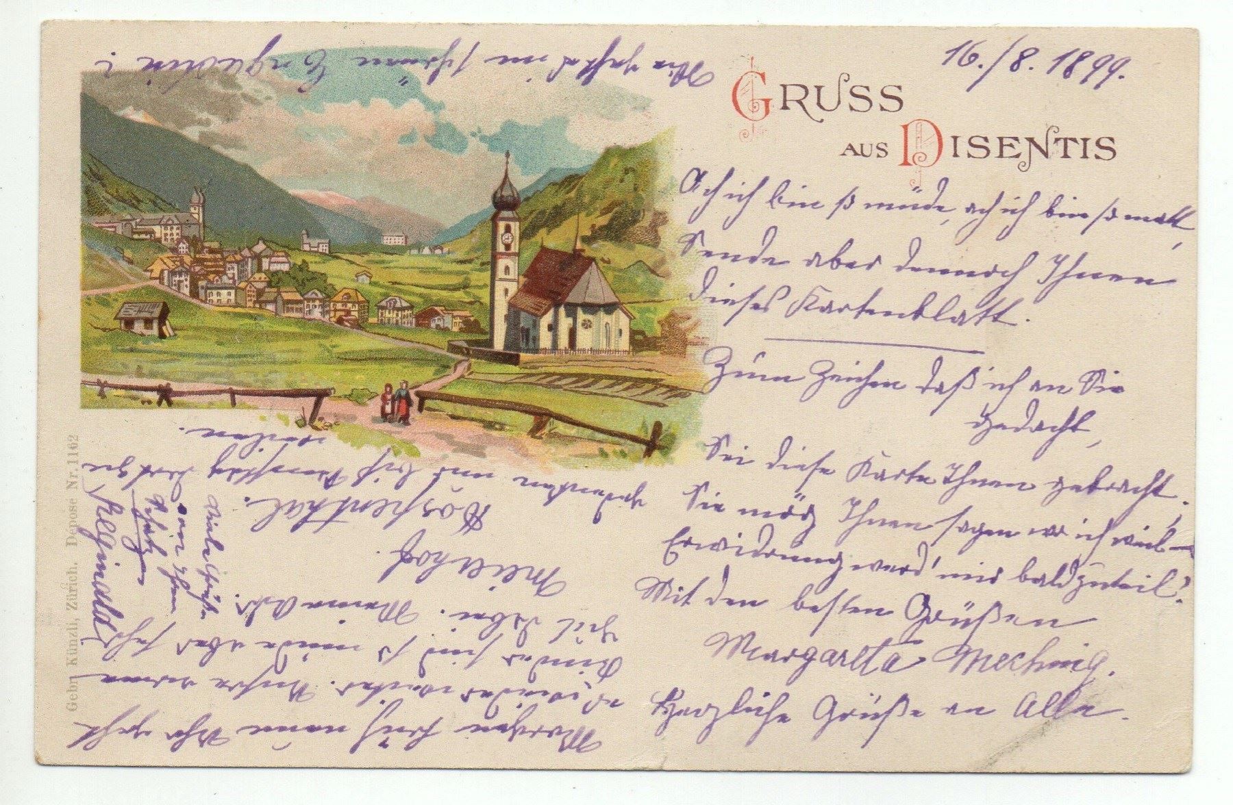 Cartoline postali: LITHO Gruss aus DISENTIS 1899 – Usato da Jona venduto da philajona