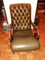 Fauteuil Marway Regency de Luxe en acajou & cuir vert patine