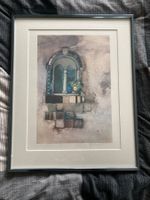 Kunstdruck Fenster mit Blumen silber