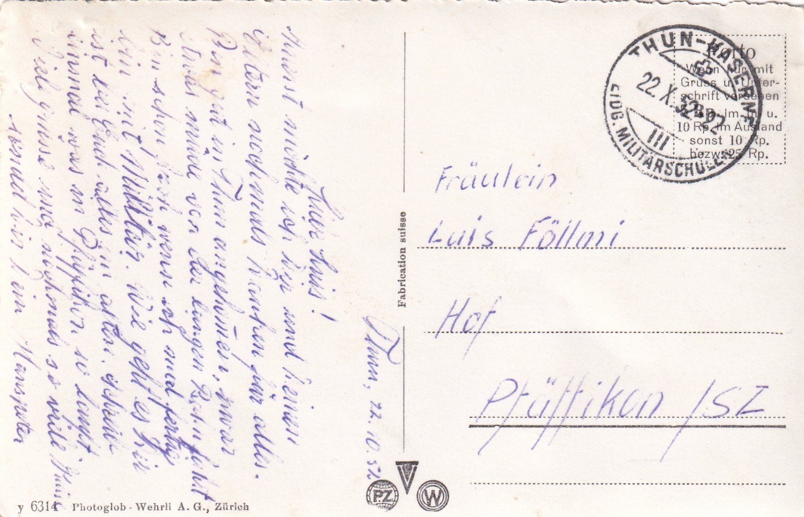Cartoline postali: Thun /ay – Usato da Hombrechtikon venduto da Rudolf07 1