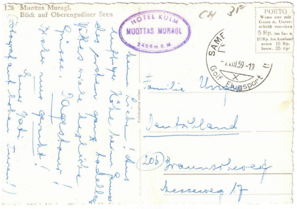 Cartoline postali: St. Moritz - Standseilbahn Muottas Muragl Bergstation – Usato da Binningen venduto da Mountainrider 1