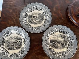 Antike Villeroy & Boch Teller mit Stadtmotiven - 3 Set