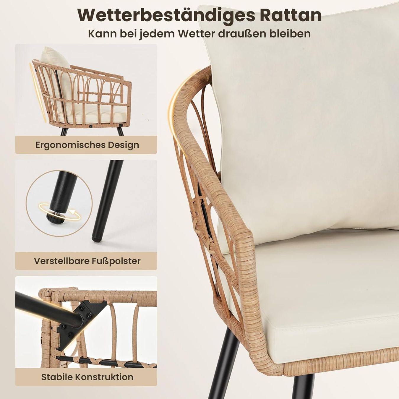 Set di tavolo e panche: 3-teiliges Rattan Balkonmöbel Set – Nuovo e nell'imballaggio originale da Gränichen venduto da omniadeals 4