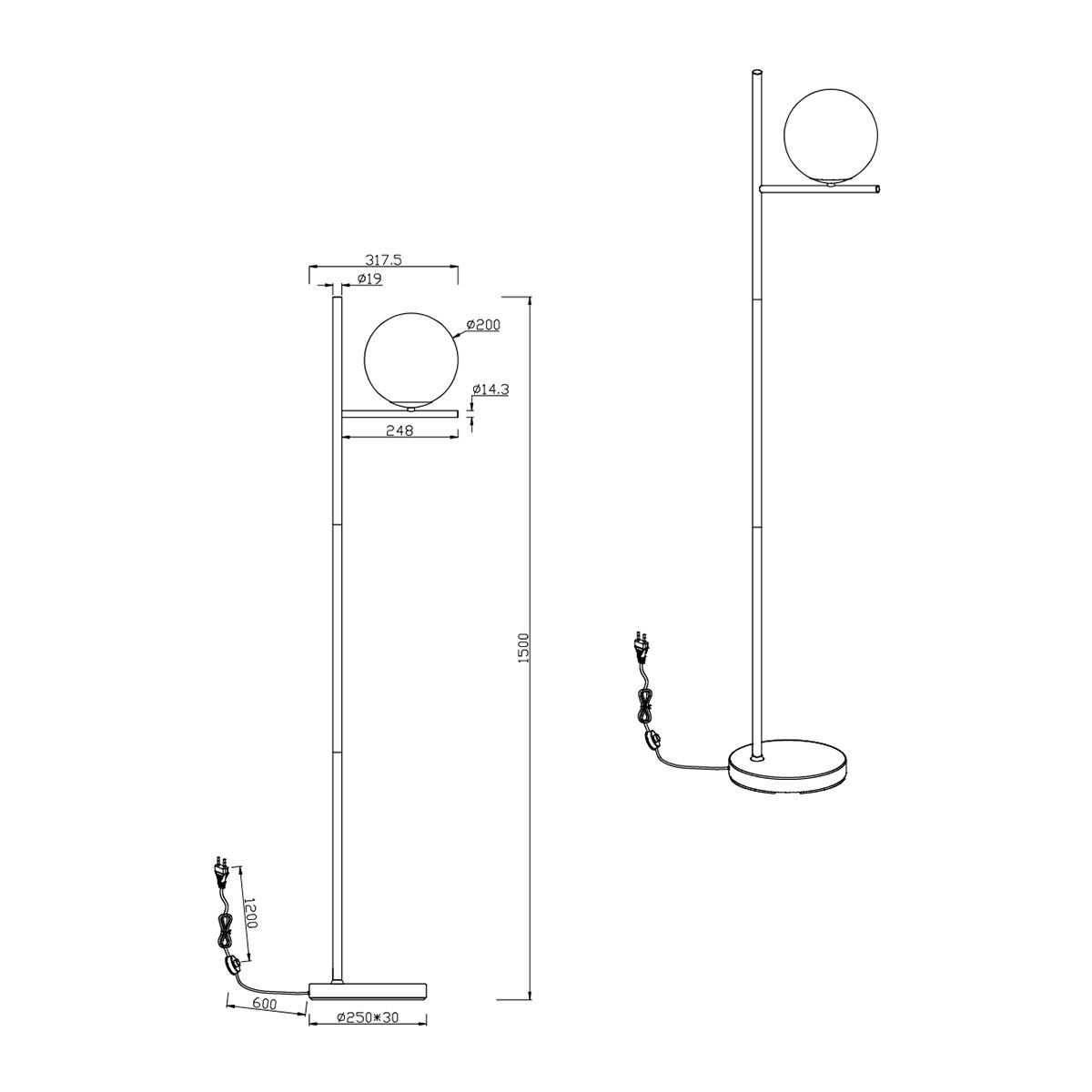 Lampade: Stehleuchte, Schwarz, 150 cm Höhe, IP20 – Nuovo (secondo la descrizione) da Kreuzlingen venduto da Smart-Light 3