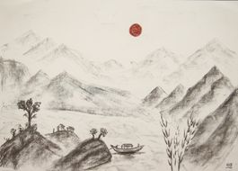 Gr. Kohle Zeichnung: Rote Sonne