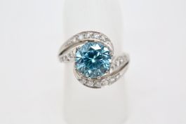 Goldring 18K mit blauem Stein und Diamanten