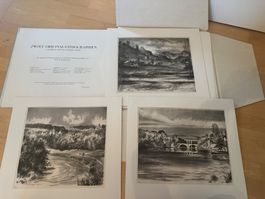 Zwölf Original-Lithographien von Flüssen und Seen Kanton ZH