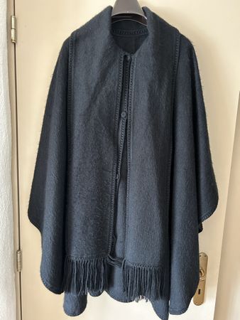 Warme Alpaka-Wollcape mit Fransen, Schwarz, Top Zustand!