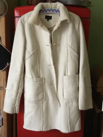 Wintermantel weiss Lammfell-Optik kuschelig