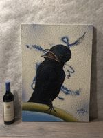 Handgemaltes Krähen-Bild, signiert Freddy Gerber , 50x70cm