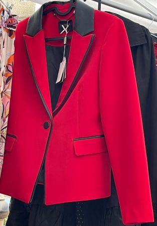 Fracomina Red Blazer, Size S, with Black leather Trim - New!