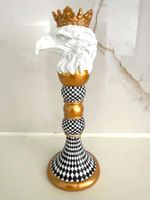 Edler Kerzenhalter neu - Falken Kopf schwarz gold weiss
