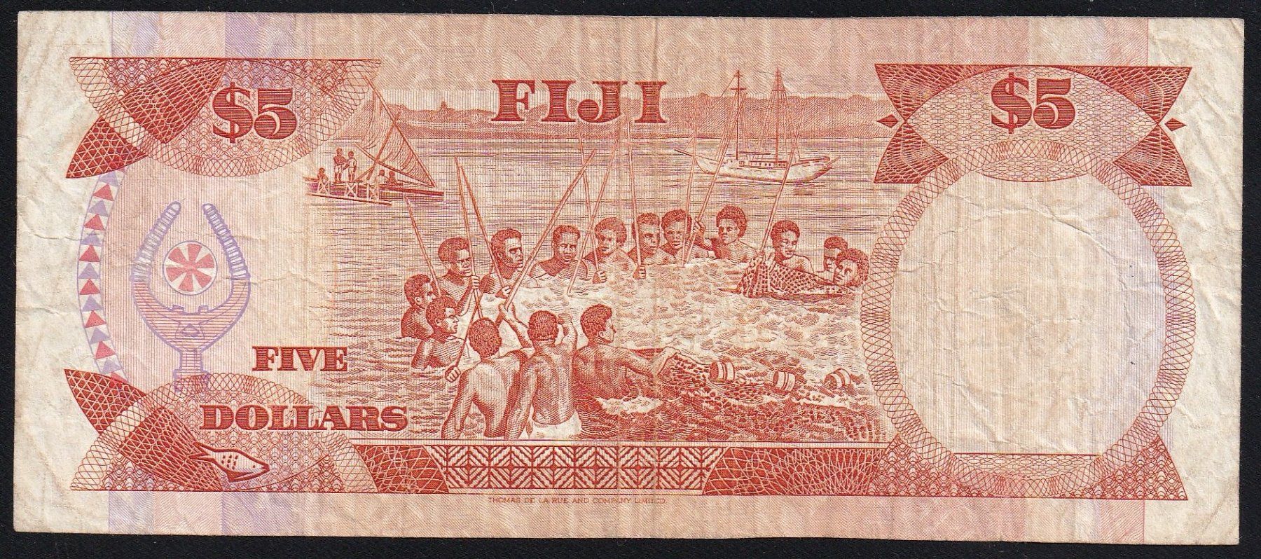 Banconote: Fiji 5 Dollars 1992 – Usato da Brugg AG venduto da banknoten_muesli 1